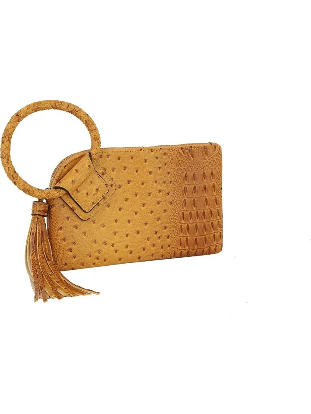 Women's Mustard Leather Formal Purse Wristlet Wallet Casual Evening Handbag